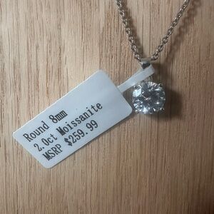 Sterling Silver Moissanite pendant 2ct 8mm with chain
